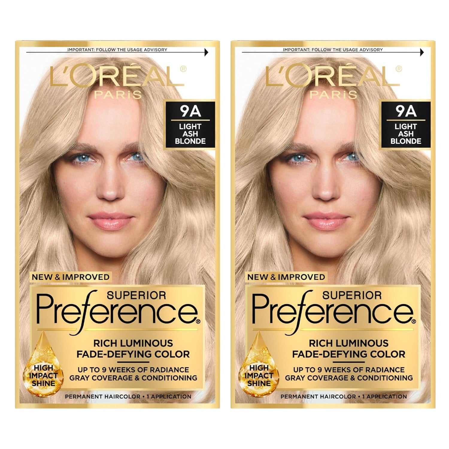 Buy now L'Oreal Paris Superior Preference Luminous Fade-Defying Permanent Hair Color, Hair Dye For Up to 9 Weeks of Radiance, Light Ash Blonde 9A, 1 Hair Dye Kit 9A Light Ash Blonde 1 Count (Pack of 2) at indiglob india