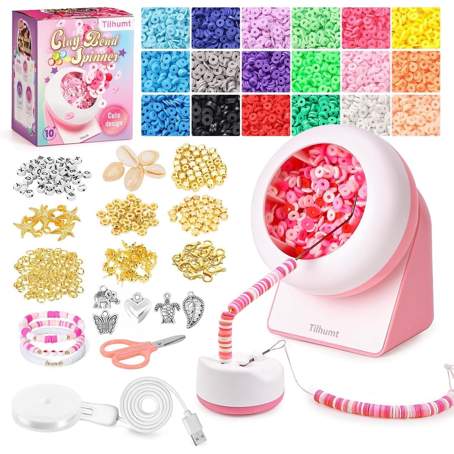 Buy now Tilhumt Bead Spinner, 2112Pcs Beading Set for Making 18 Friendship Bracelets, Bracelet Making Kit with 12 Colors Polymer Clay Beads, Crafts for Birthday Gift Choice, Patent Design Corded 3824Pcs Pink Kit at indiglob india