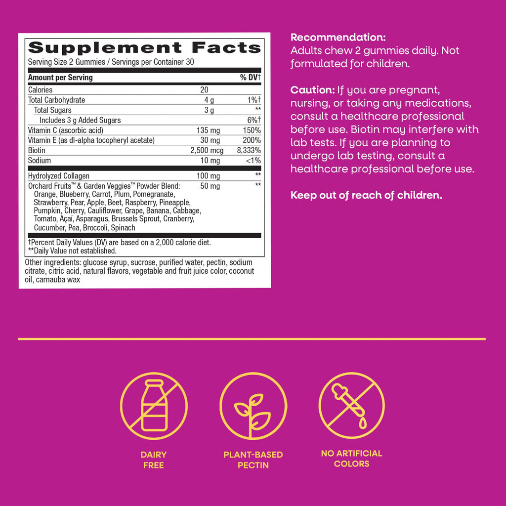 Nature's Way Alive! Hair, Skin & Nails Gummies with Collagen & Biotin,60 ct | Advanced Beauty Formula Supplement with Antioxidant Vitamins C & E*, 100 mg Collagen, 2,500 mcg Biotin, Strawberry Gummy