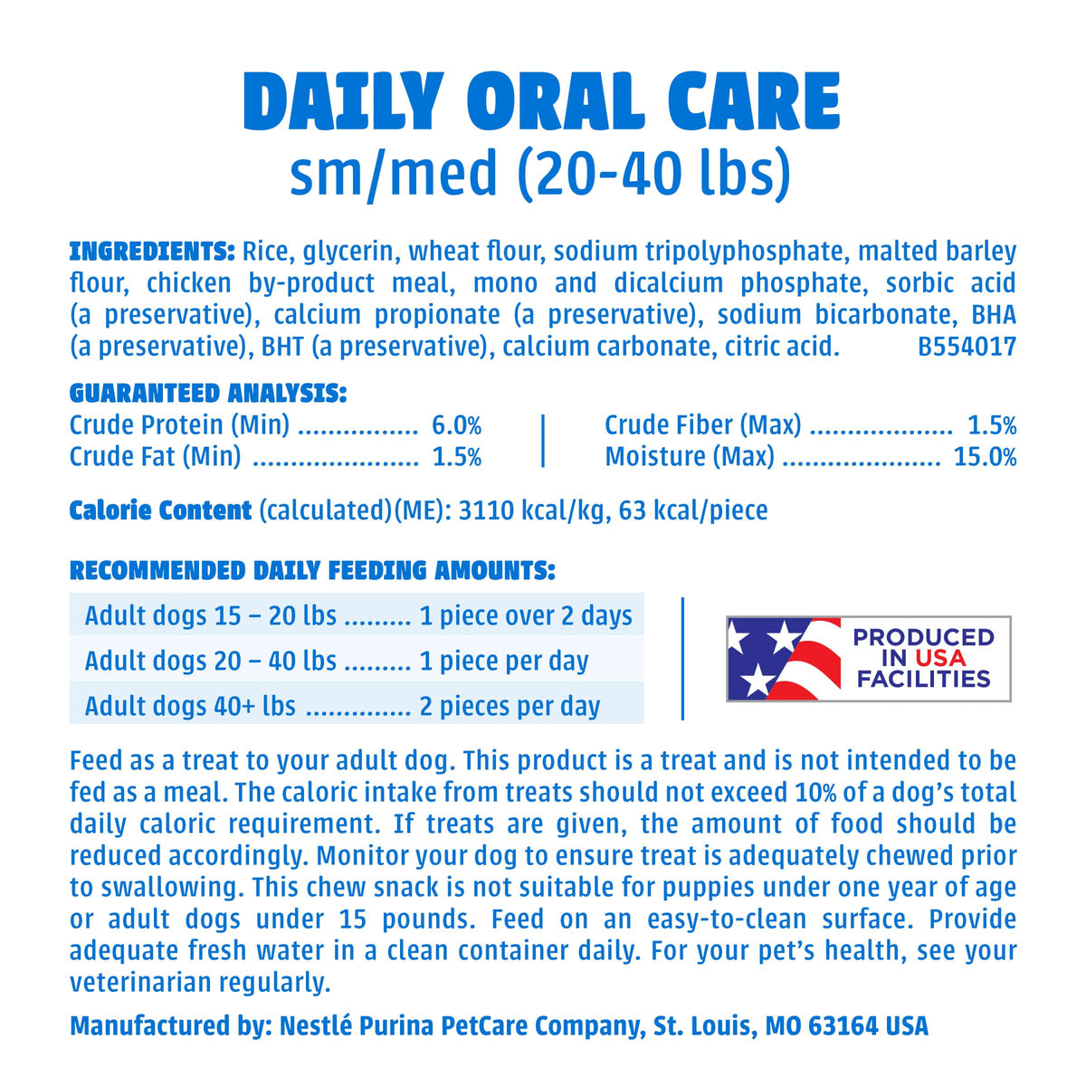 Dentalife Purina Daily Oral Care Dental Dog Treats, Small/Medium, 60 ct