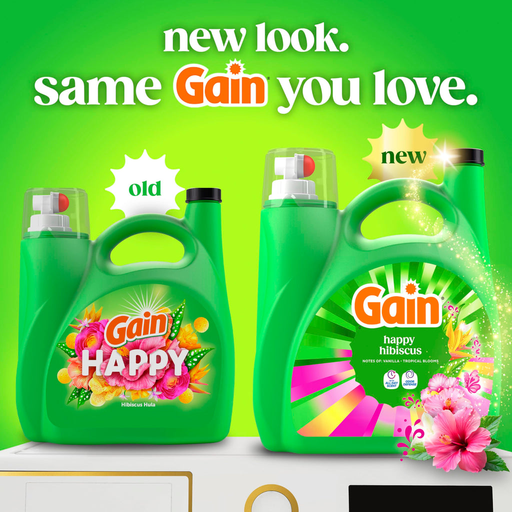 Gain Liquid Laundry Detergent, With Odor Defense, Happy Hibiscus Scent, Laundry Soap For HE Washing Machines, 132 fl oz, 100 Loads (Packaging May Vary)