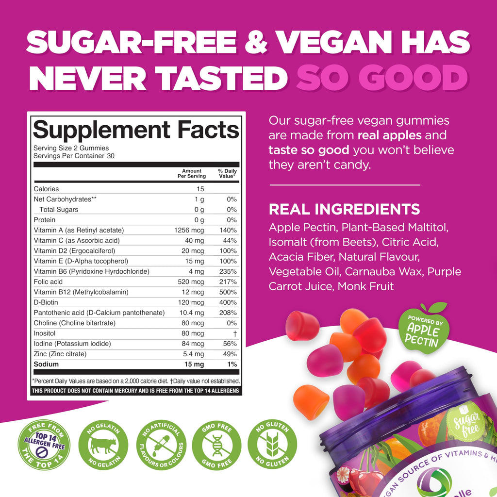 NUTRAMIN Daily Vegan Keto Multivitamin Gummies, Sugar-Free, 90 Count | Non-GMO Natural Vitamin C, D, Zinc for Immunity, Plant-Based, Nut-Free, Gluten-Free, Biotin, Vitamin A, B, B6, B12, 45-Day