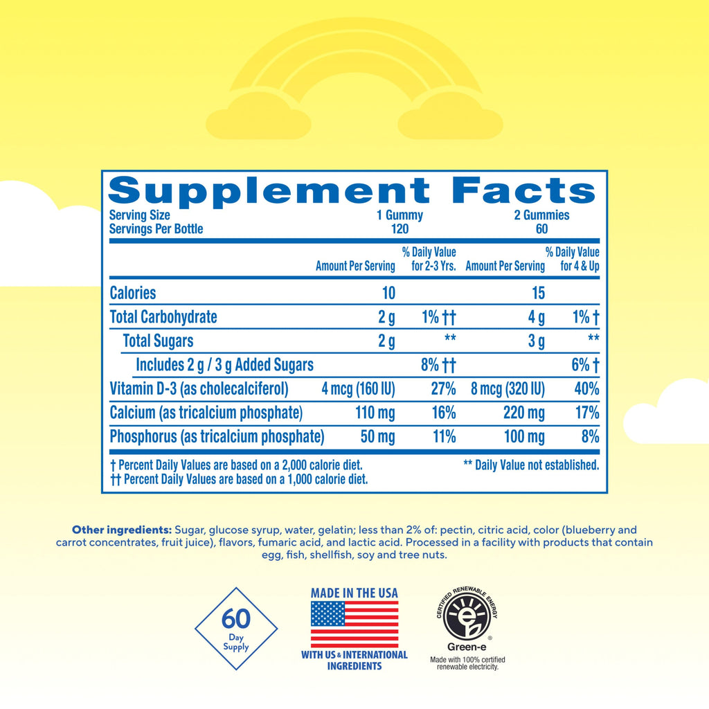 L'il Critters Kids Calcium and Vitamin D3 Gummies | 120 Gummy Vitamins | Assorted Fruit Flavors | Gluten-Free Children's Bone and Teeth Supplement