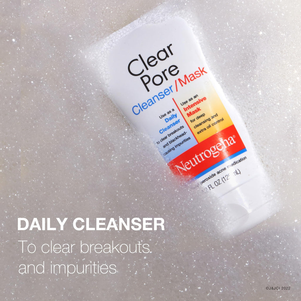Buy now Neutrogena Clear Pore 2 in 1 Facial Cleanser/Face Mask with Kaolin & Bentonite Clay & 3.5% Benzoyl Peroxide Acne Treatment Medication, Daily Face Wash & Shine Control Clay Mask, 4.2 fl. oz, 3 Pack at indiglob india