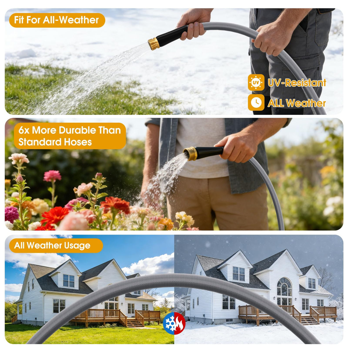 50 FT Garden Hose, Non-Expanding Water Hose, Ultra-Light & Flexible, Burst-Resistant, Kink-Free, High-Pressure Garden Hose All-Weather Use for Lawns, Gardens, and Outdoor Cleaning