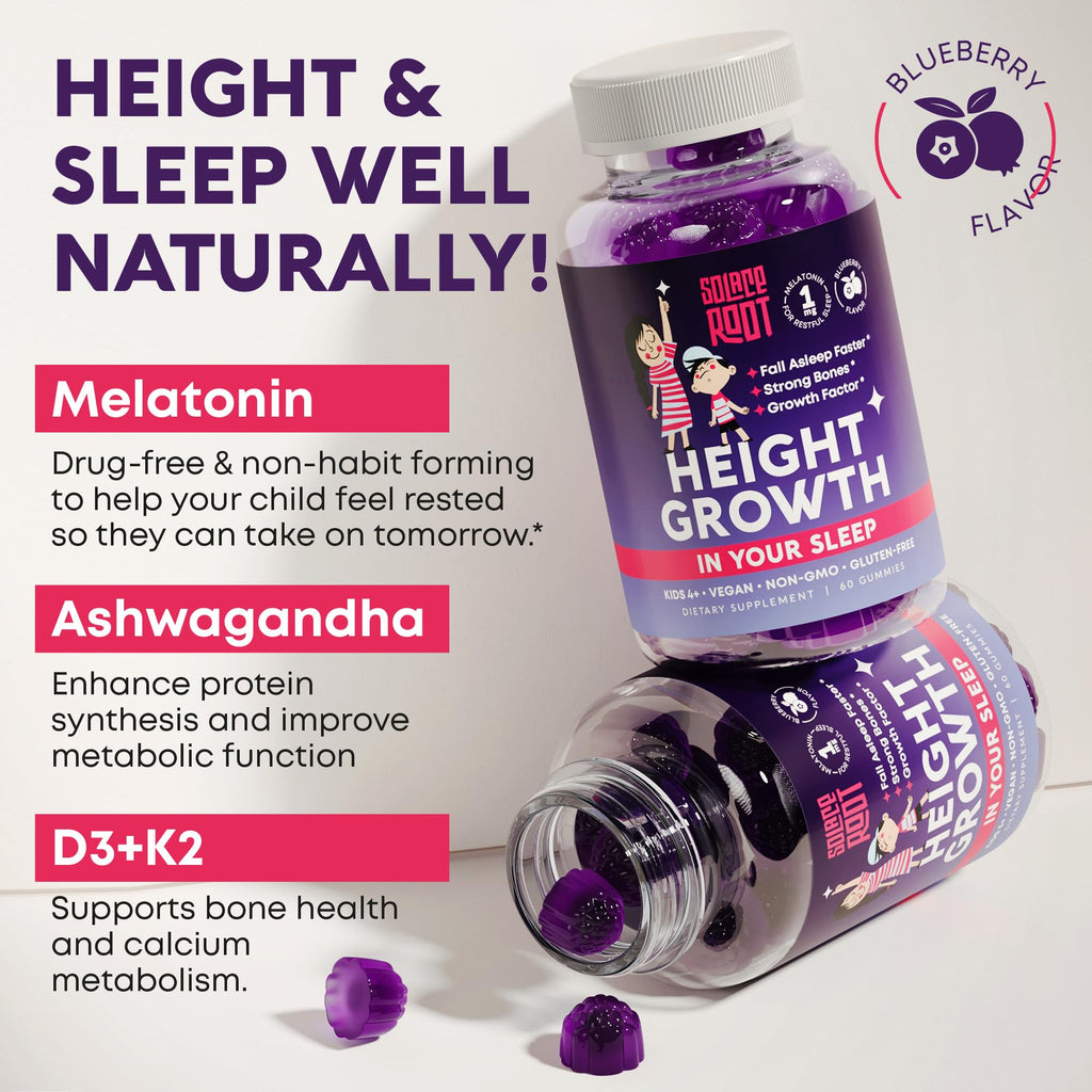 Height Growth Gummies with Melatonin - Kids Sleep Gummies with Ashwagandha