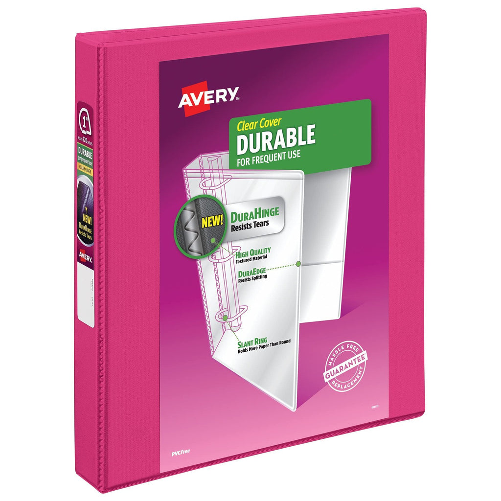 Avery Durable View 3 Ring Binder, 1 Inch Slant Rings, 1 Pink Binder (17830)