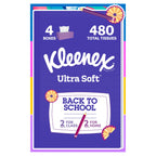 Kleenex Ultra Soft Facial Tissues, 4 Flat Boxes, 120 Tissues per Box