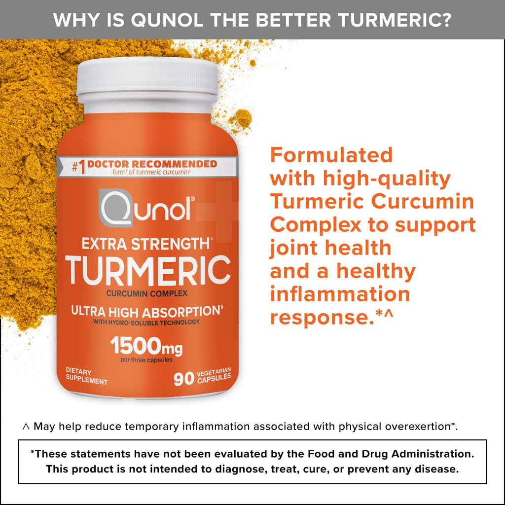 Qunol Turmeric Curcumin 1500mg, Ultra High Absorption Supplement, 90 Count | #1 Doctor Recommended form of Turmeric Curcumin, Extra Strength Capsule for Joint Support and a Healthy Inflammation Response