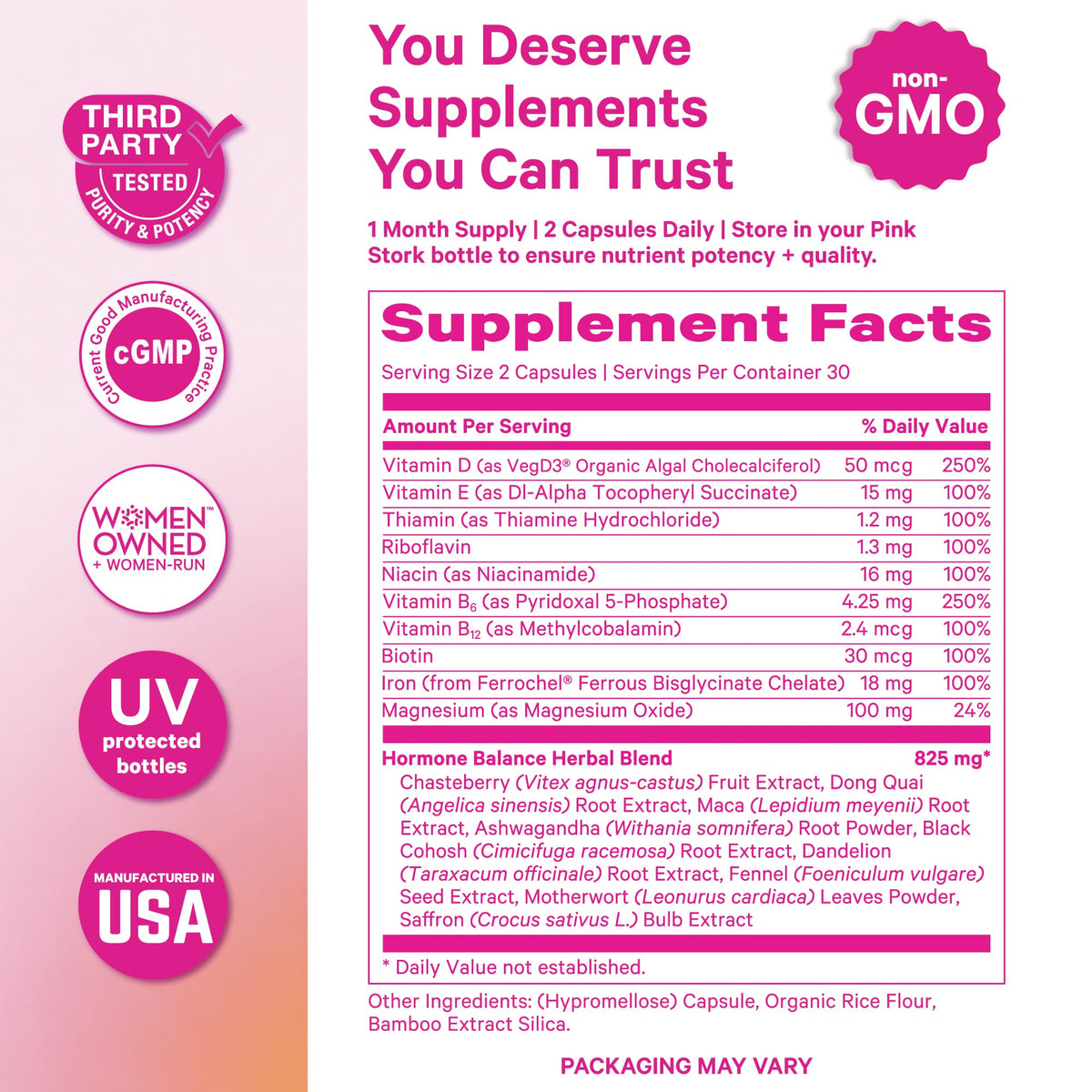 Pink Stork Hormone Balance Multivitamin for Women, 60 Vegan Capsules