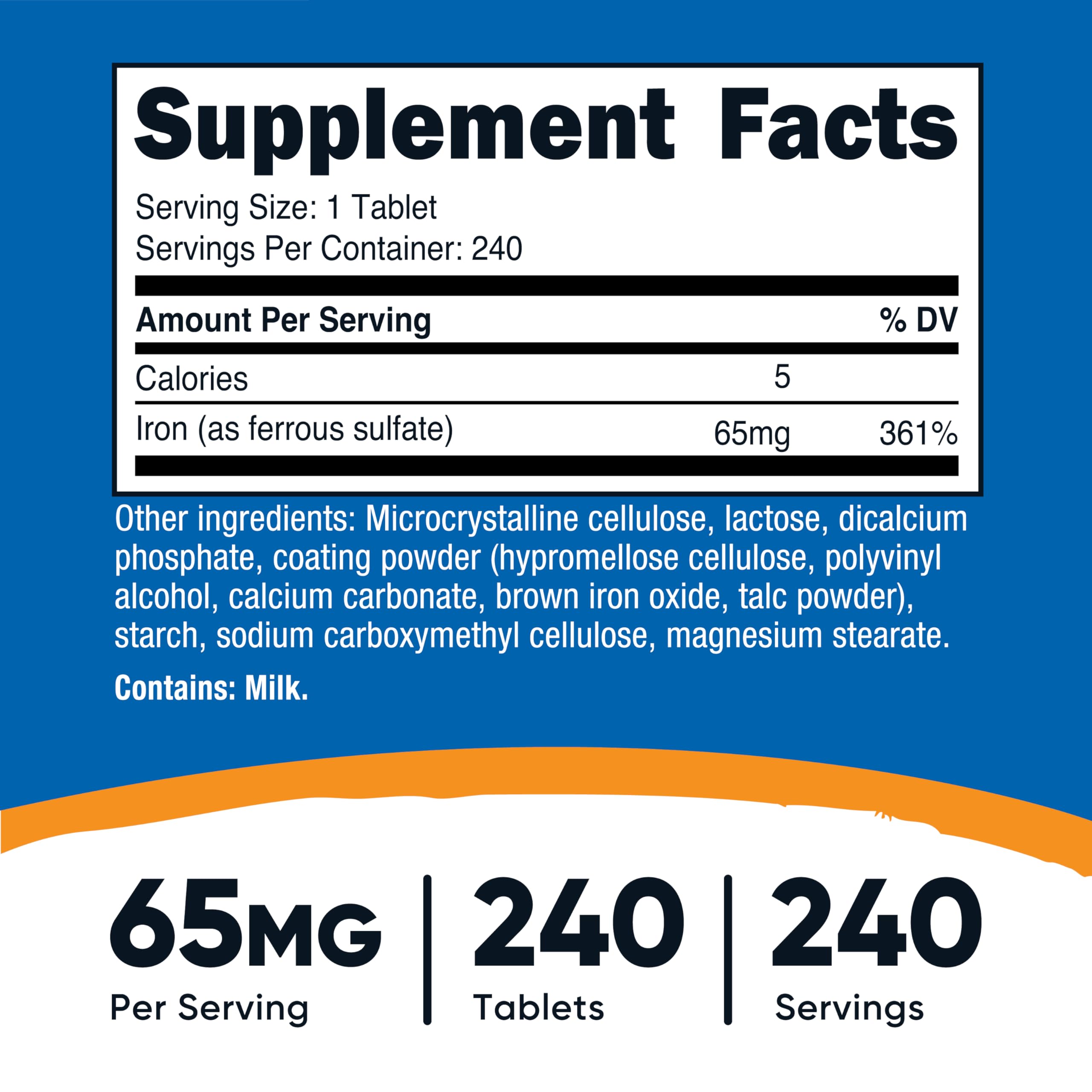 Nutricost Iron (As Ferrous Sulfate) 65mg, 240 Tablets - Non-GMO, Gluten Free (Pack of 2)