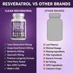 Clean Resveratrol Supplement | Berberine Grape Seed Extract Quercetin Green Tea Extract Acai Noni Polyphenol Supplement for Women & Men N-Acetyl Cysteine