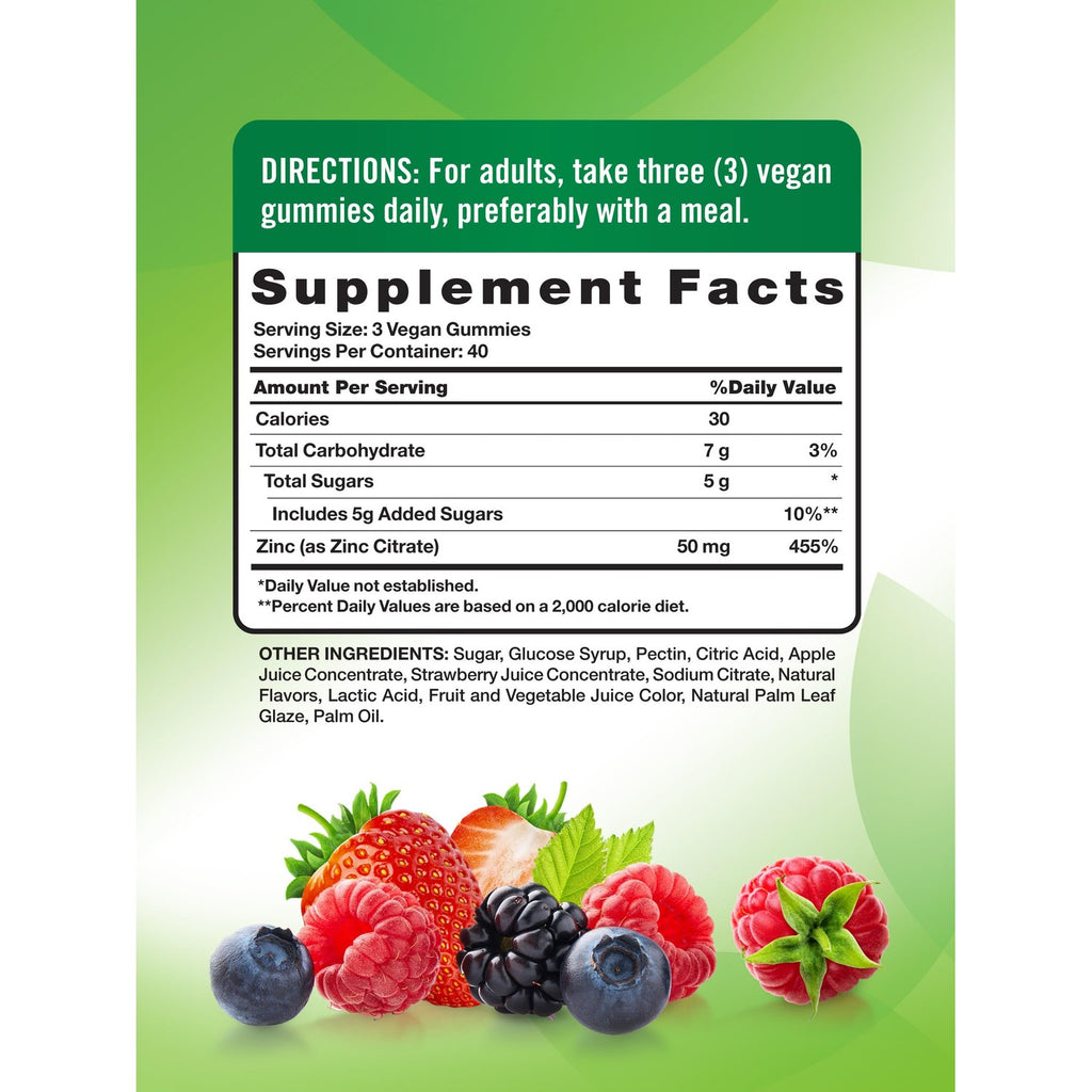 Nature's Truth Zinc Gummies for Adults | 50mg | 120 Count | Vegan, Non-GMO & Gluten Free Supplement | Mixed Berry Flavor
