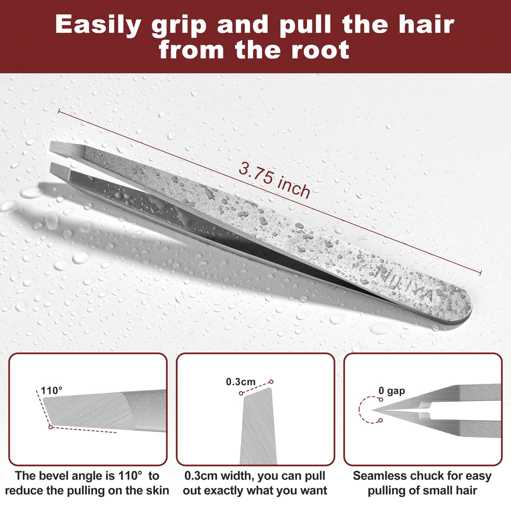Eyebrow Tweezers for Women Facial Hair, Precision Stainless Steel Slant Tweezers, Sharp Eyebrow Plucker for Remove Hair and Blackhead, With Travel Case