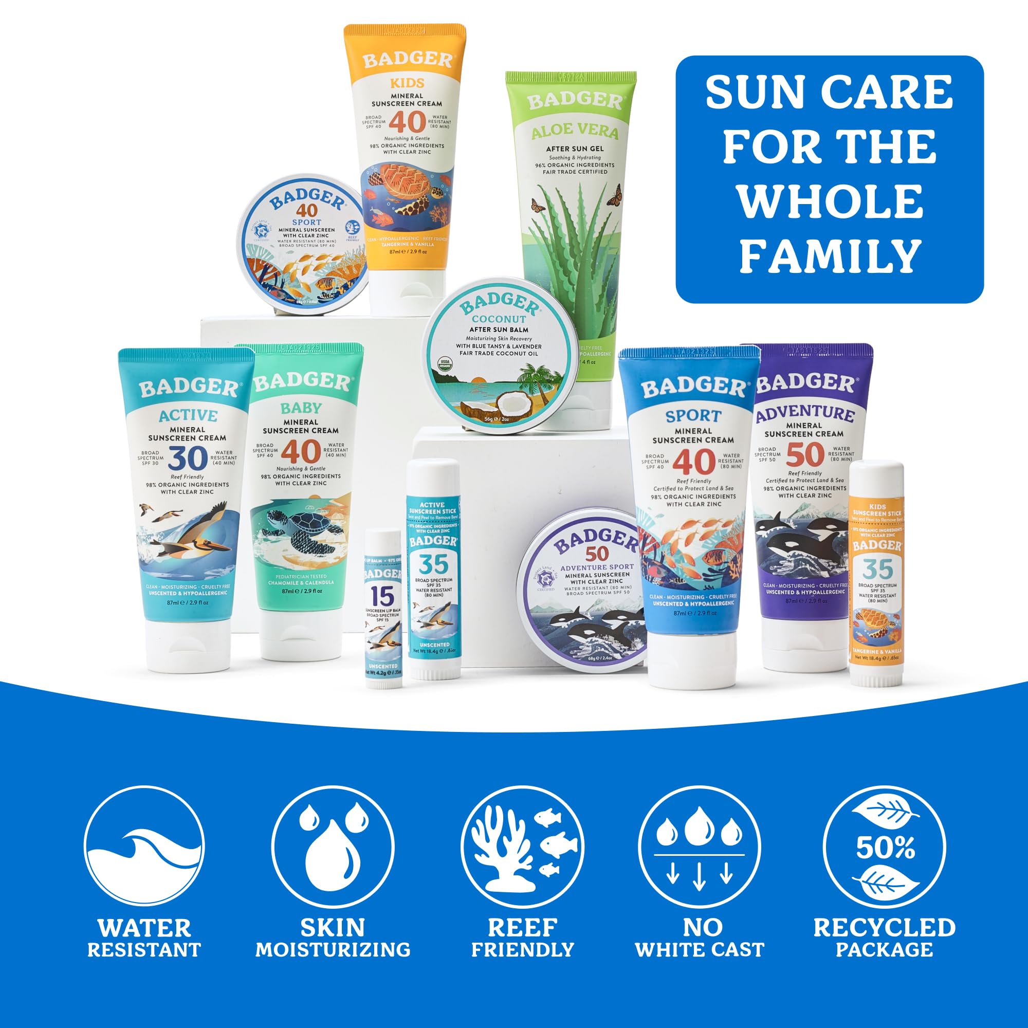 Badger Sport Mineral Sunscreen, Reef Safe, SPF 40, 98% Organic with Zinc Oxide, Water Resistant, Hawaii Reef Act 104 Compliant, Unscented & Hypoallergenic, For Sports & Adventures, 2.9 fl oz, 2-Pack