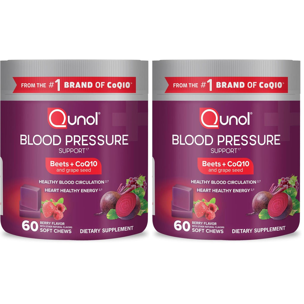 Qunol 3-in-1 Beet Roots Chews with CoQ10, Blood Pressure Support, 60ct | Supports Healthy Blood Circulation & Heart Healthy Energy, From the #1 Brand of CoQ10, Vegetarian, No Synthetic Dyes