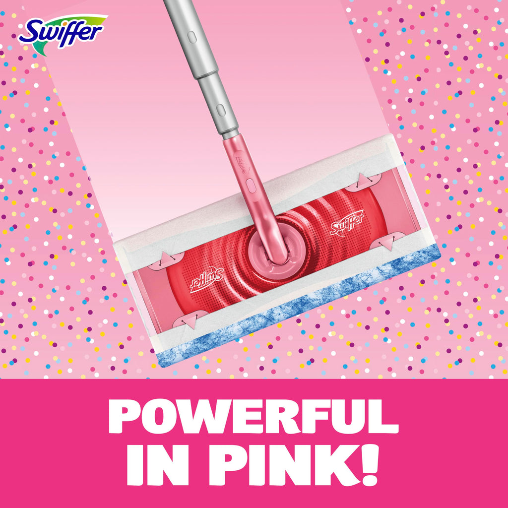 Swiffer Sweep and Mop Deluxe, Limited Edition Pink, 2-in-1 Floor Mopping and Sweeping Kit, Multi-Surface Kit for Floor Cleaning, Includes 1 Sweeper, 5 Heavy Duty Dry Cloths, 3 Heavy Duty Wet Cloths