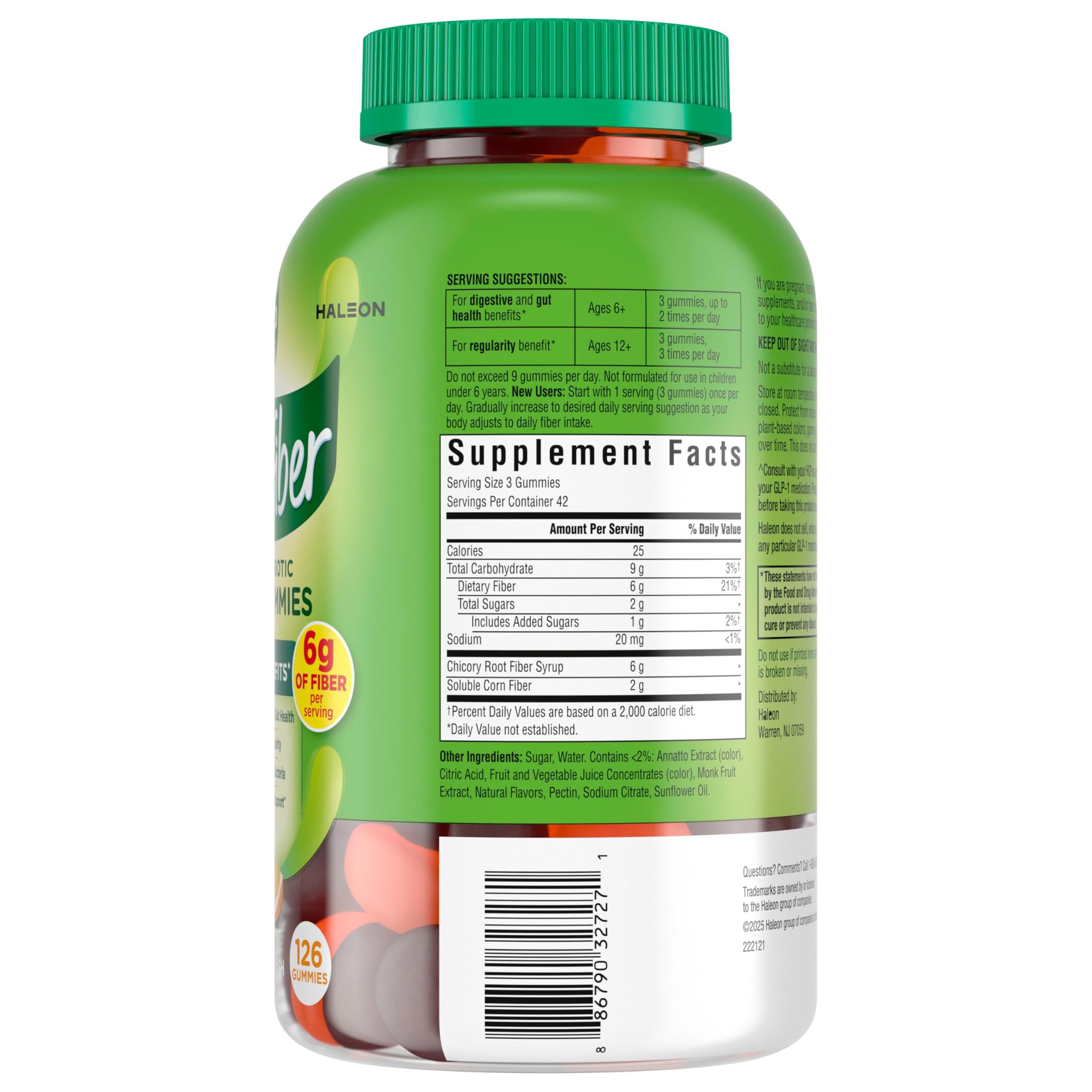Benefiber Prebiotic Fiber Supplement Gummies, Citrus Berry Splash, 126 Ct | Plant-based Prebiotic Fiber, Supports Gut Health by Nourishing Good Gut Bacteria, GLP-1 Support for Digestive Health