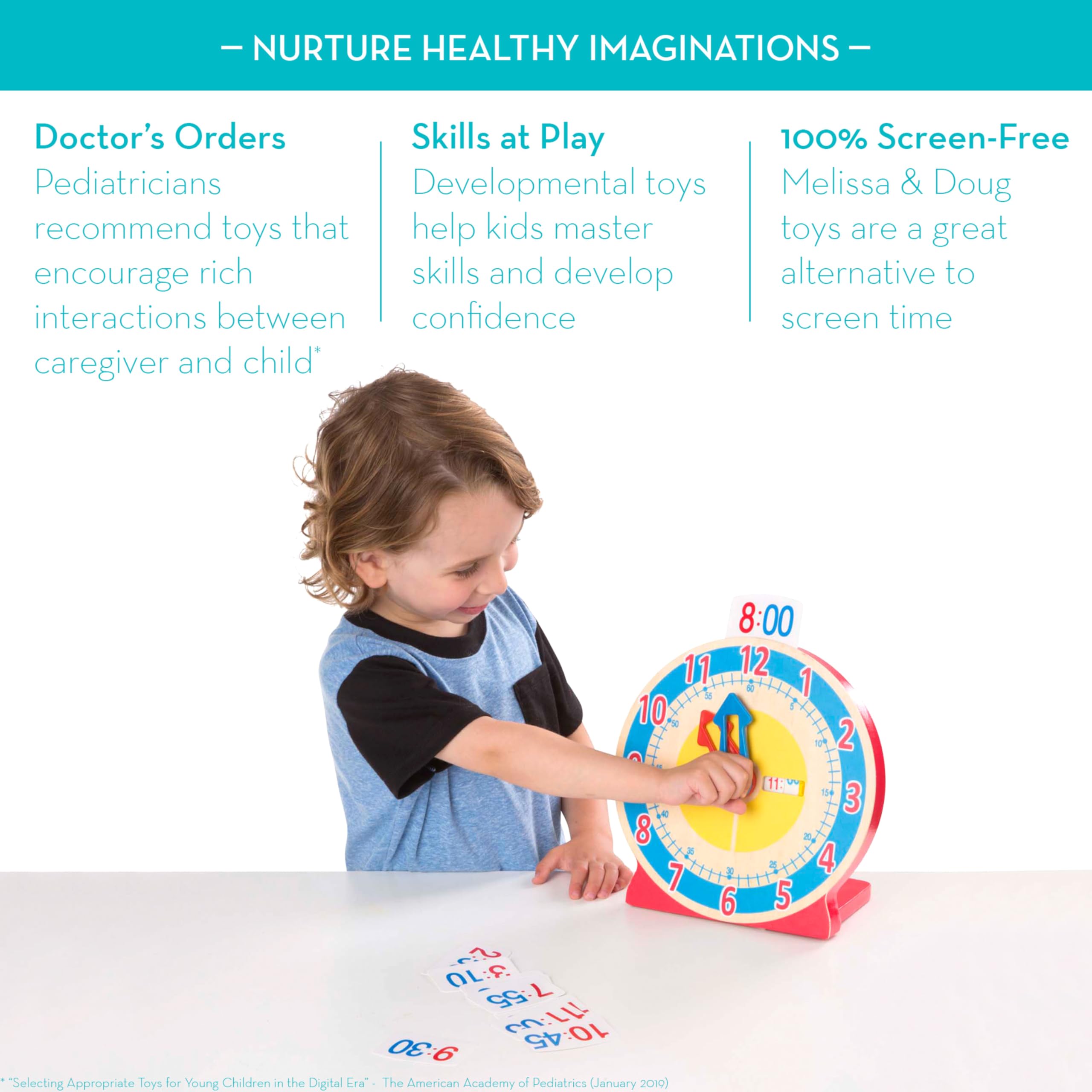 Buy now Melissa & Doug Turn & Tell Wooden Clock - Educational Toy with 12+ Reversible Time Cards at indiglob india