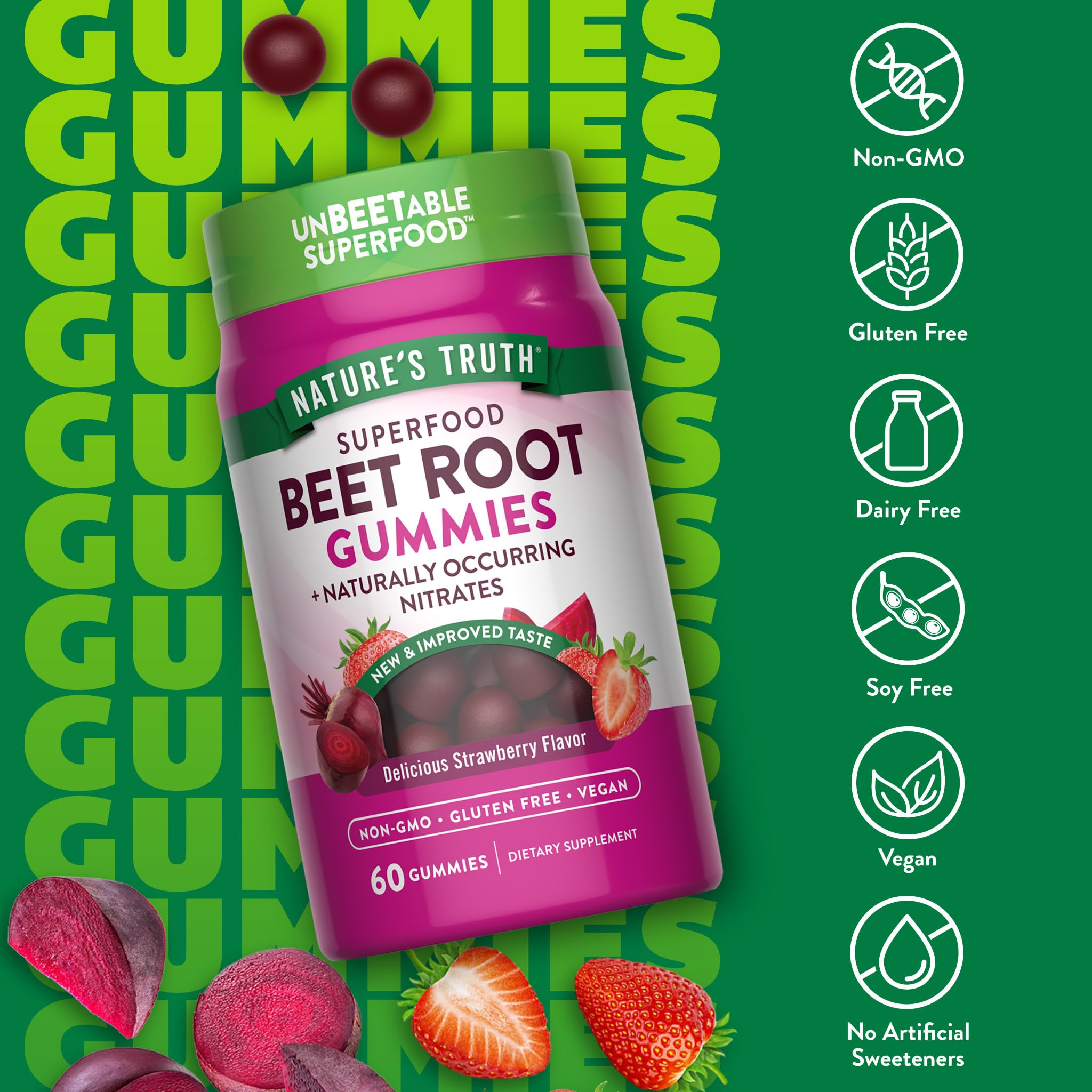 Nature's Truth Beet Root Gummies | 60 Count | with Black Pepper | Superfood | Strawberry Flavor | Vegan, Non-GMO & Gluten Free Supplement