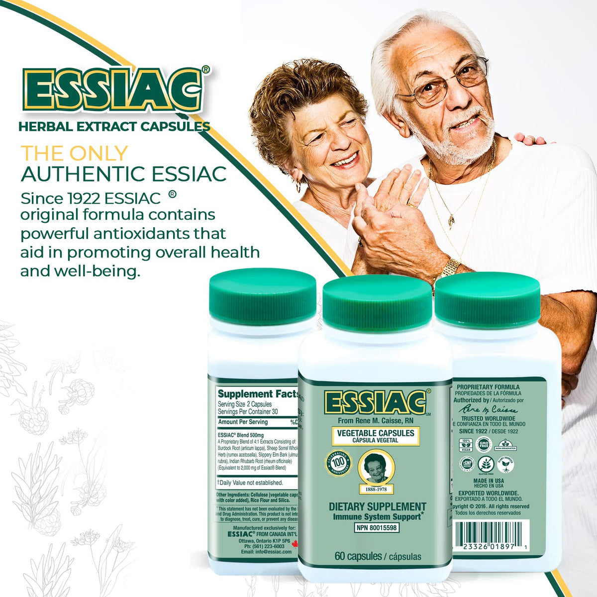 ESSIAC Tea All-Natural Herbal Extract Capsules – 60 Capsules | Powerful Antioxidant Blend to Help Promote Overall Health & Well-Being | Original Formula Since 1922