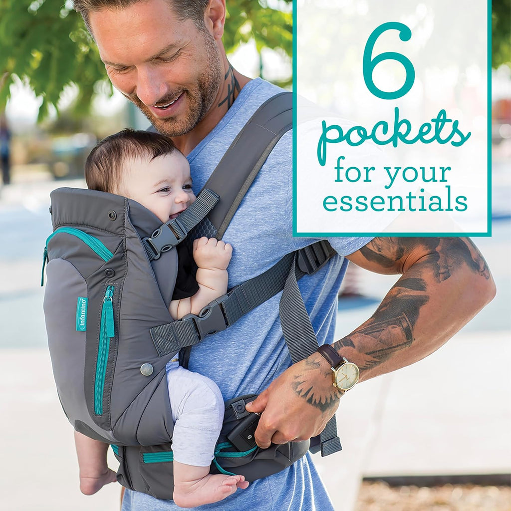 Buy now Infantino Carry On Baby Carrier, Ergonomic Multi-Pocket Baby Carrier for Newborn to Toddler 8-40 lbs with Padded Straps, Lumbar Belt Storage, Registry Essential, Gray at indiglob india