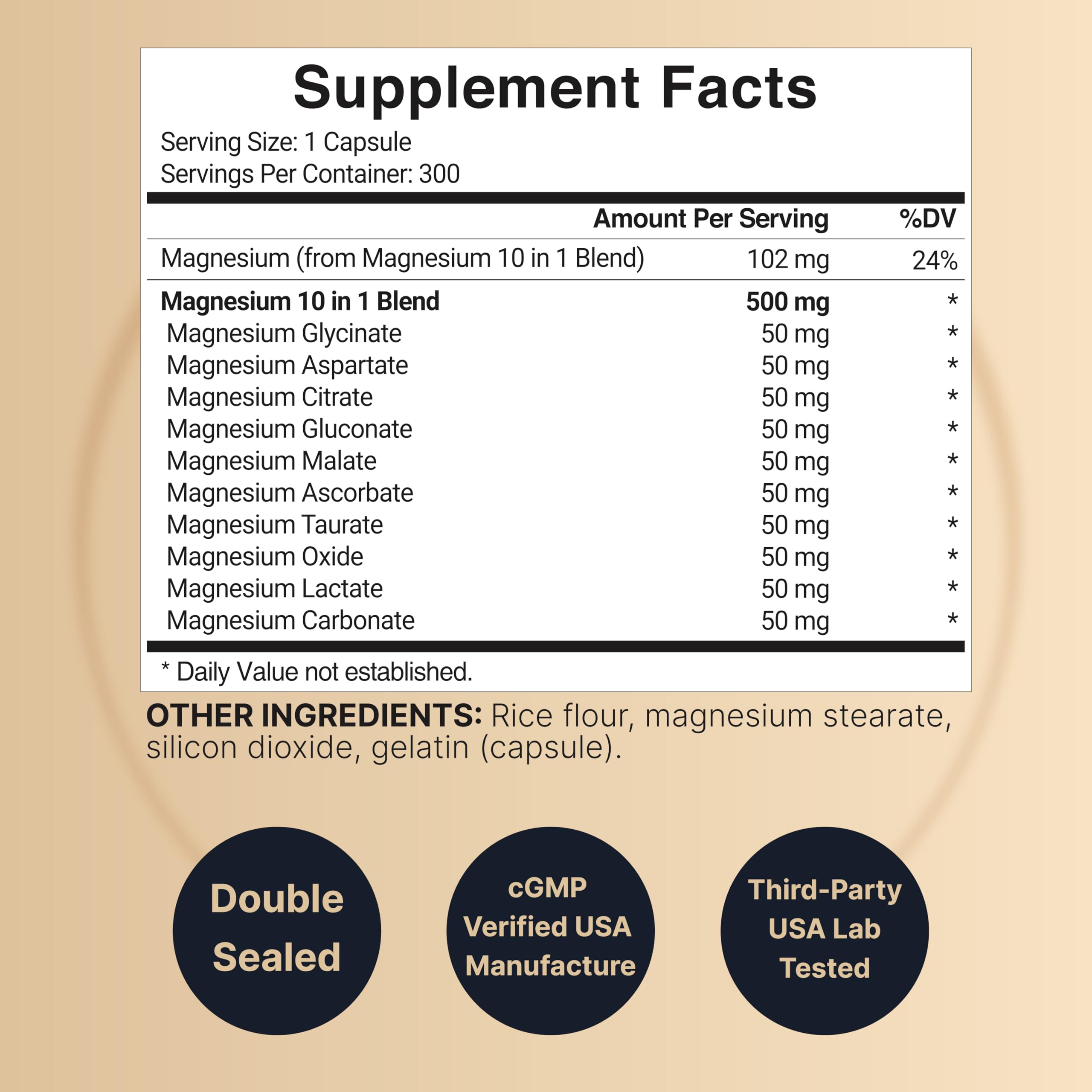 NatureBell Magnesium Complex 10-in-1, 500 mg Per Serving, 300 Capsules | 10 Active Forms: Glycinate, Citrate, Malate, Taurate & More. Chelated Magnesium Supplement for Women & Men. Non-GMO.