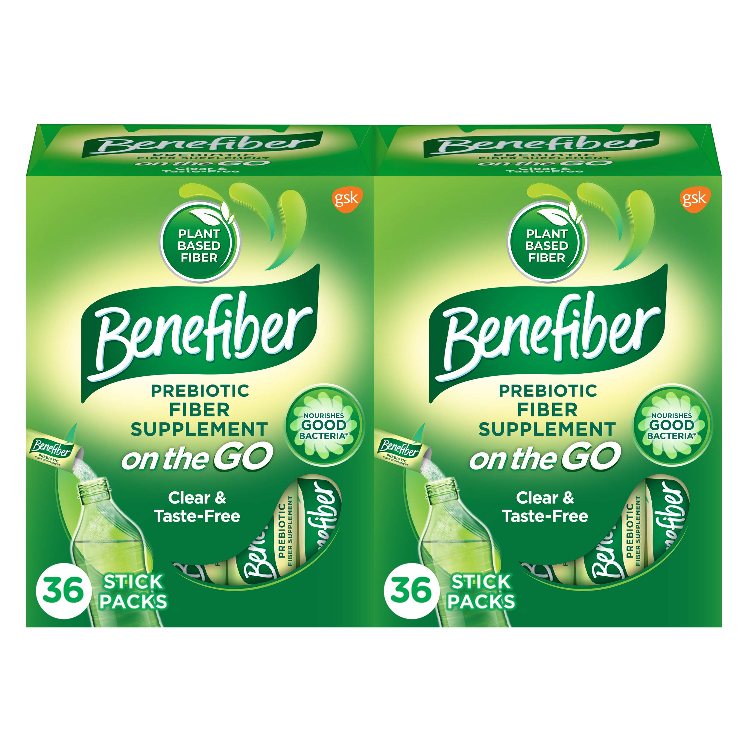 Benefiber On The Go Prebiotic Fiber Supplement Powder for Digestive Health, Daily Fiber Powder, Unflavored Powder Stick Packs - 36 Sticks (Pack of 2)