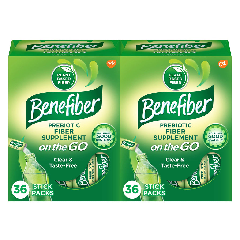 Benefiber On The Go Prebiotic Fiber Supplement Powder for Digestive Health, Daily Fiber Powder, Unflavored Powder Stick Packs - 36 Sticks (Pack of 2)