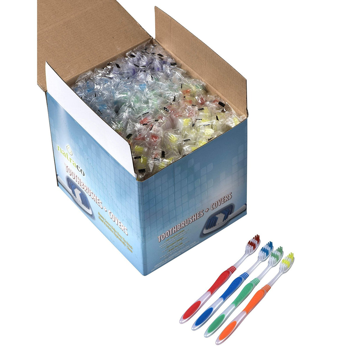 Bulk Toothbrush Pack with Covers | Premium Quality Individually Wrapped Colorful Tooth Brushes | Medium Soft Bristles for Travel, Donations, Hotels (100)