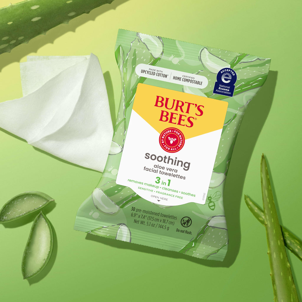 Buy now Burt's Bees Aloe Vera Face Wipes, for Sensitive Skin, Soothing Makeup Remover & Facial Cleansing Towelettes, 30 Ct. (3-Pack) at indiglob india