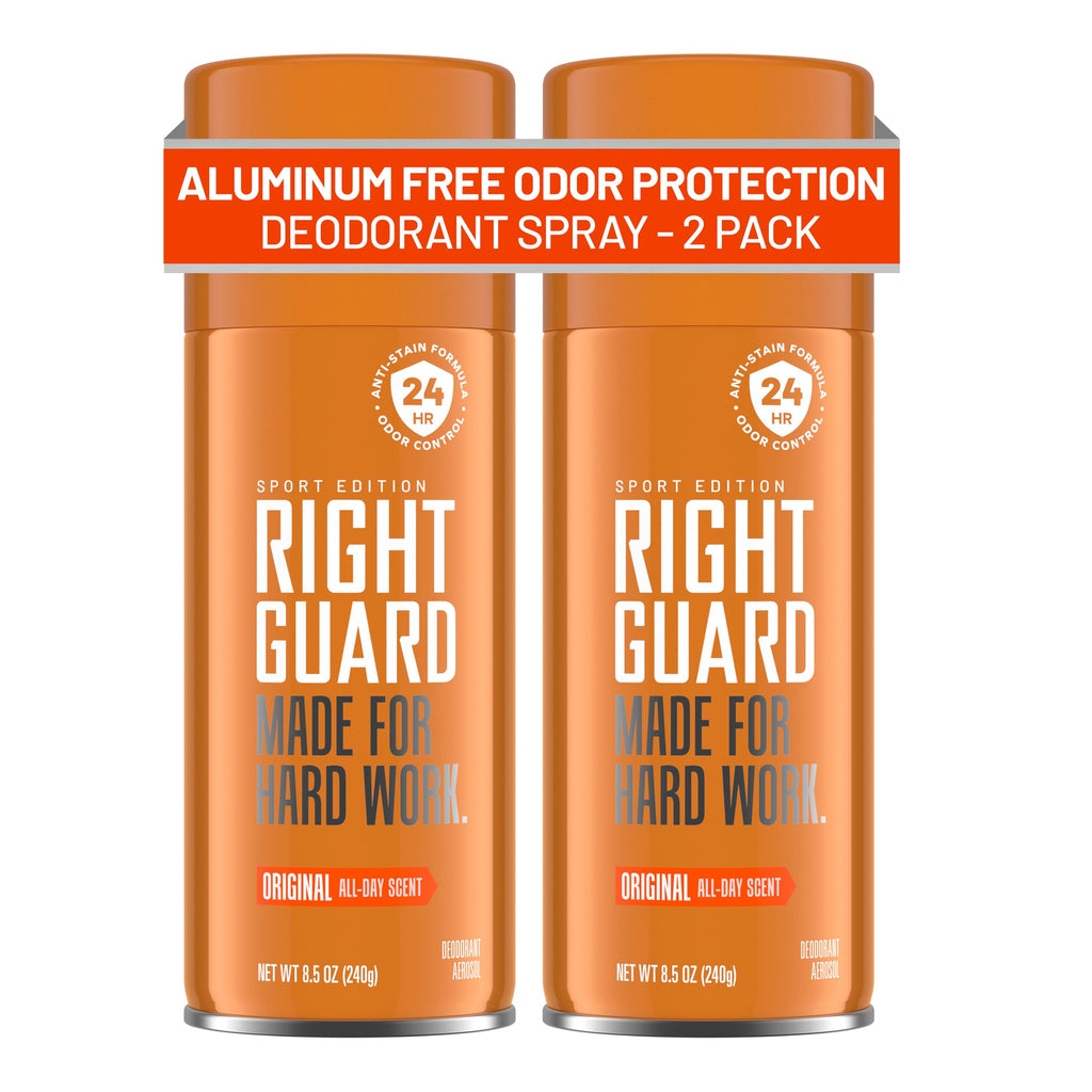Right Guard Sport Original Scent Deodorant Spray - Aluminum Free Spray Deodorant for Men, 24-Hour Odor Protection, Anti-Stain, & Long-Lasting, 8.5 oz (2 Pack)