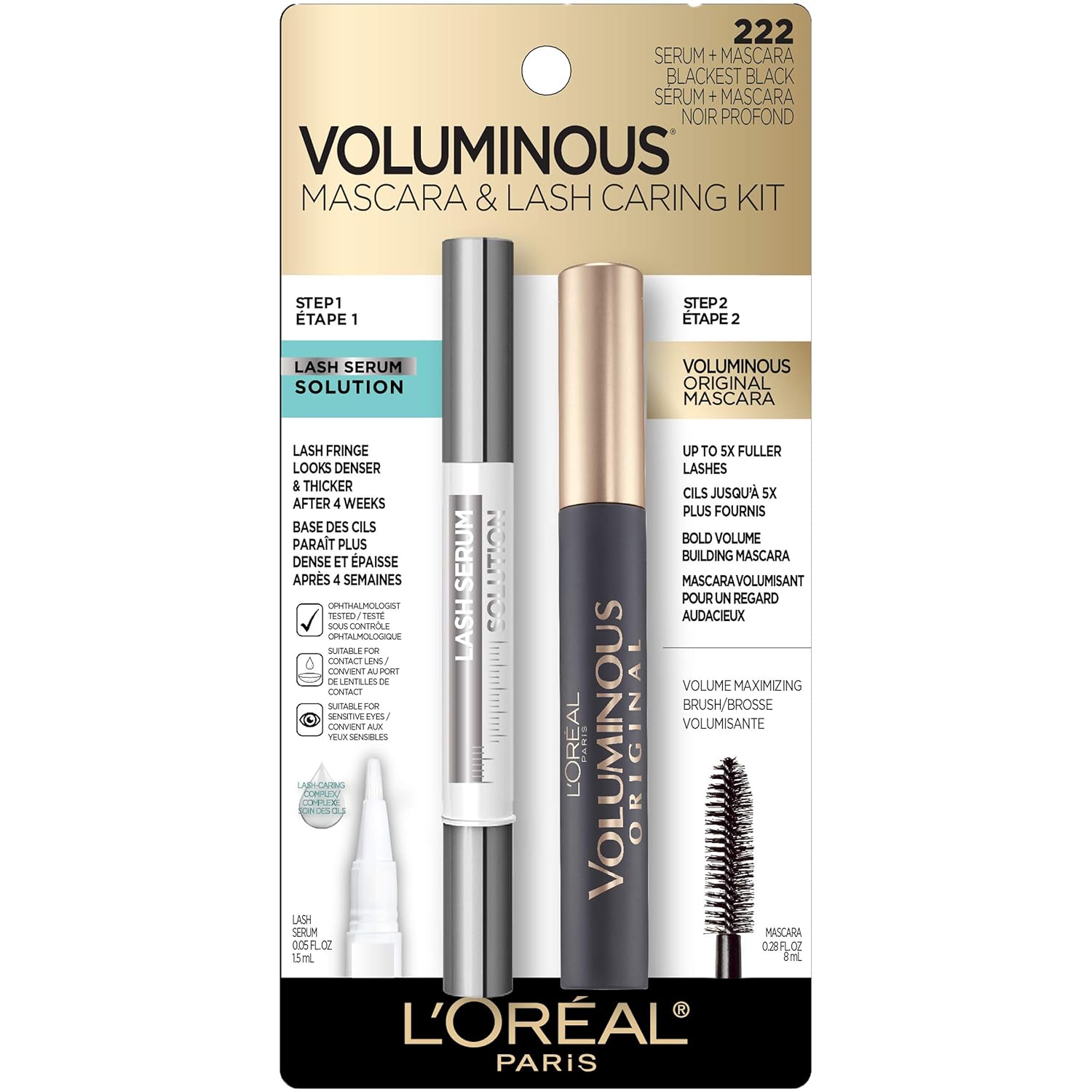 Buy now L'OrÃ©al Paris Voluminous Original Mascara, Black, 0.28 fl. oz. Blackest Black 0.25 Fl Oz (Pack of 2) at indiglob india