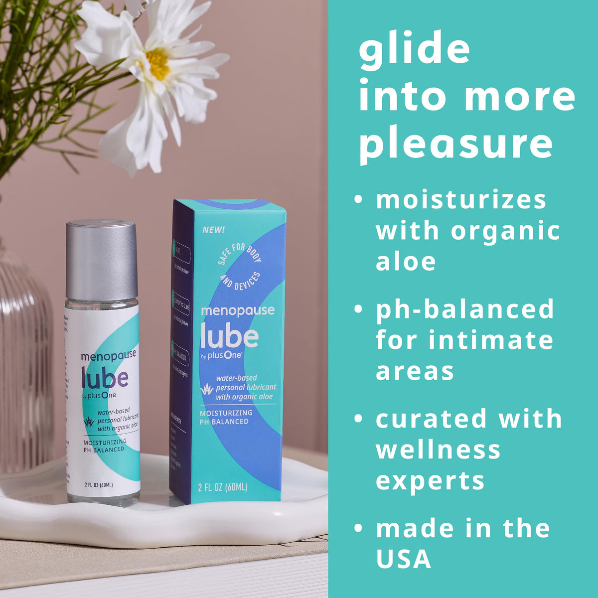 plusOne Menopause Lube – Water-Based Lubricant with Organic Aloe, 2 fl oz
