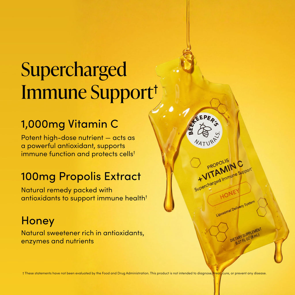 Beekeeper's Naturals Liposomal Vitamin C (1000mg) + Propolis Packets, 30 Ct | Propolis & Organic Honey, Supercharged Immune Support, Increased Bioavailability, Max Absorption