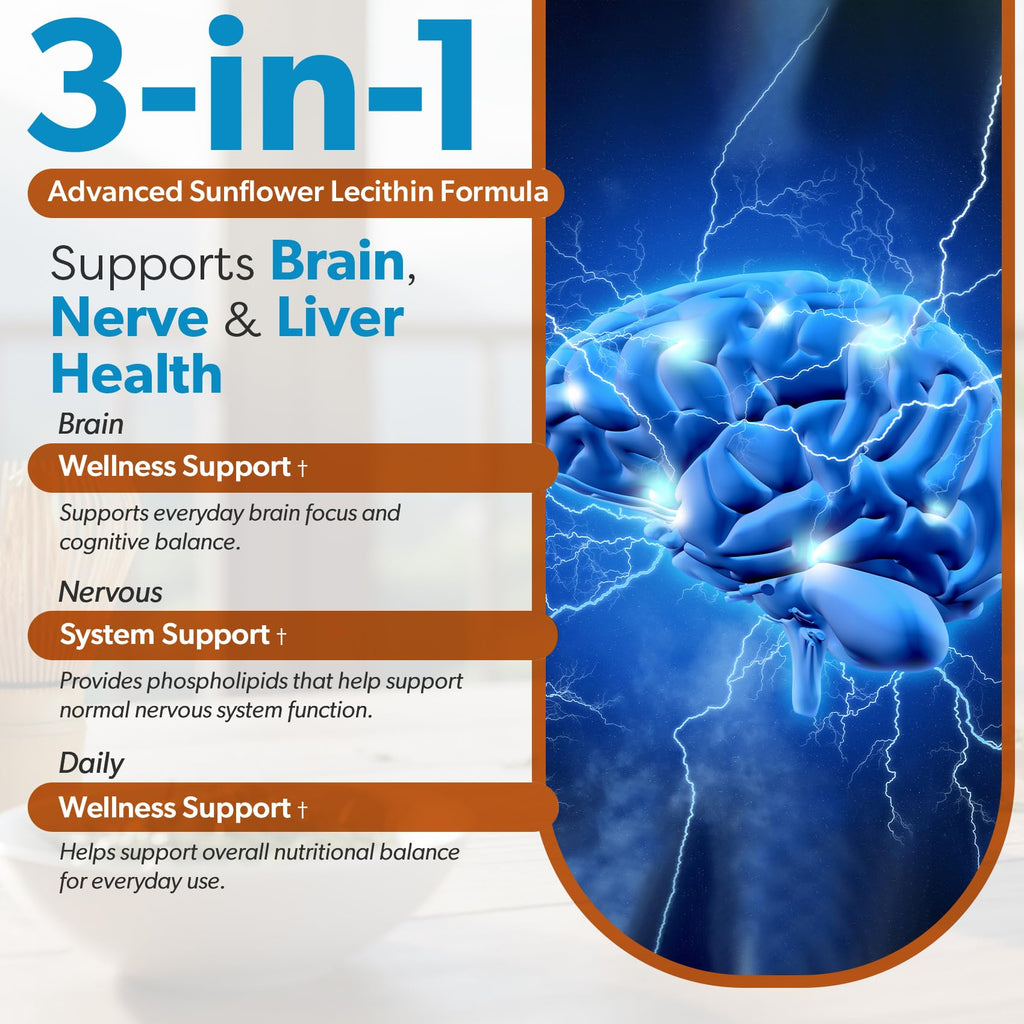 Organic Sunflower Lecithin 1200mg, Brain & Nervous System Support, 100CT