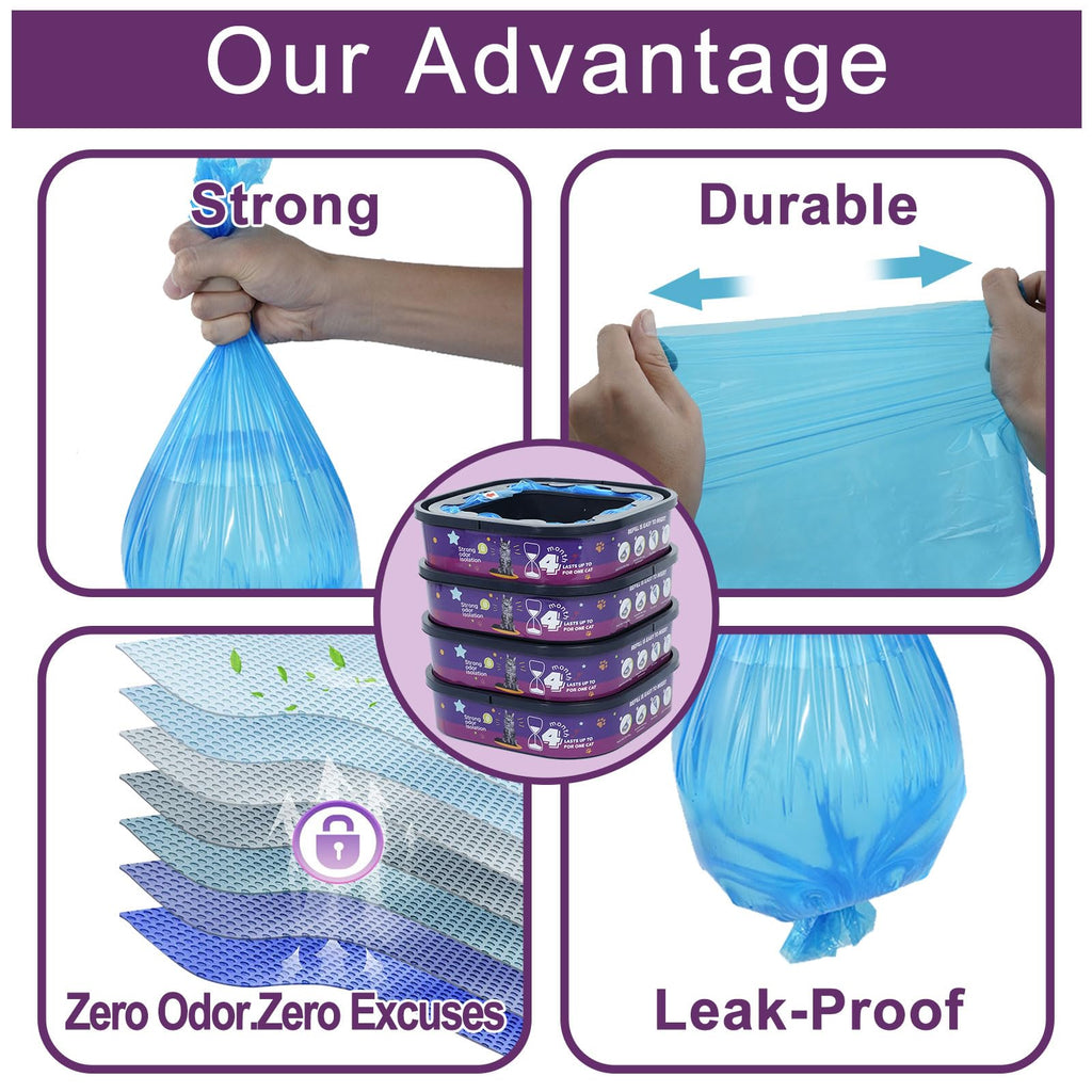 4 Pack Cat Litter Refills Bags Jumbo 28FT Cartridge Odor Control