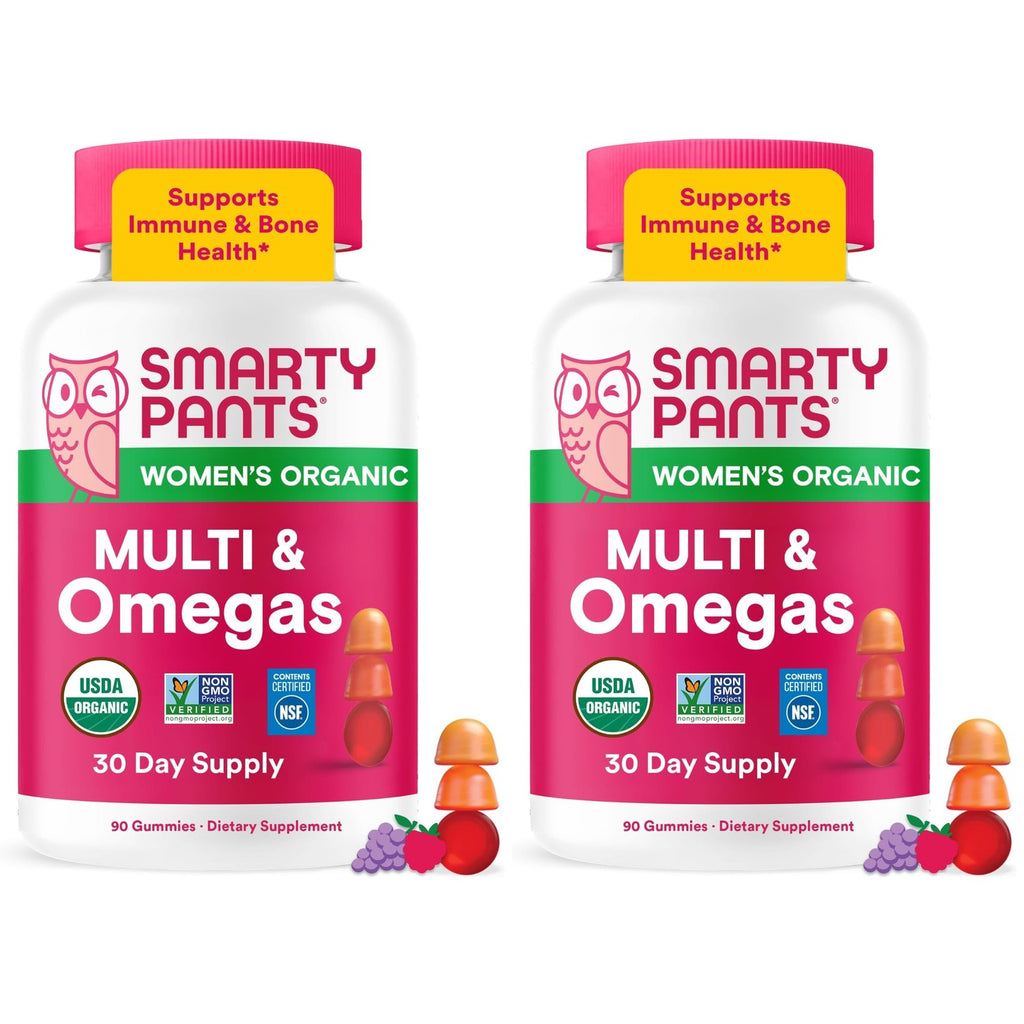 SmartyPants Organic Women's Multivitamin Gummies: Biotin, Probiotics, Methylfolate, Omega 3 (ALA), Vitamin D3, C, Vitamin B12, B6, A, K & Zinc, Inositol, Gluten Free, 120 Count (30 Day Supply)
