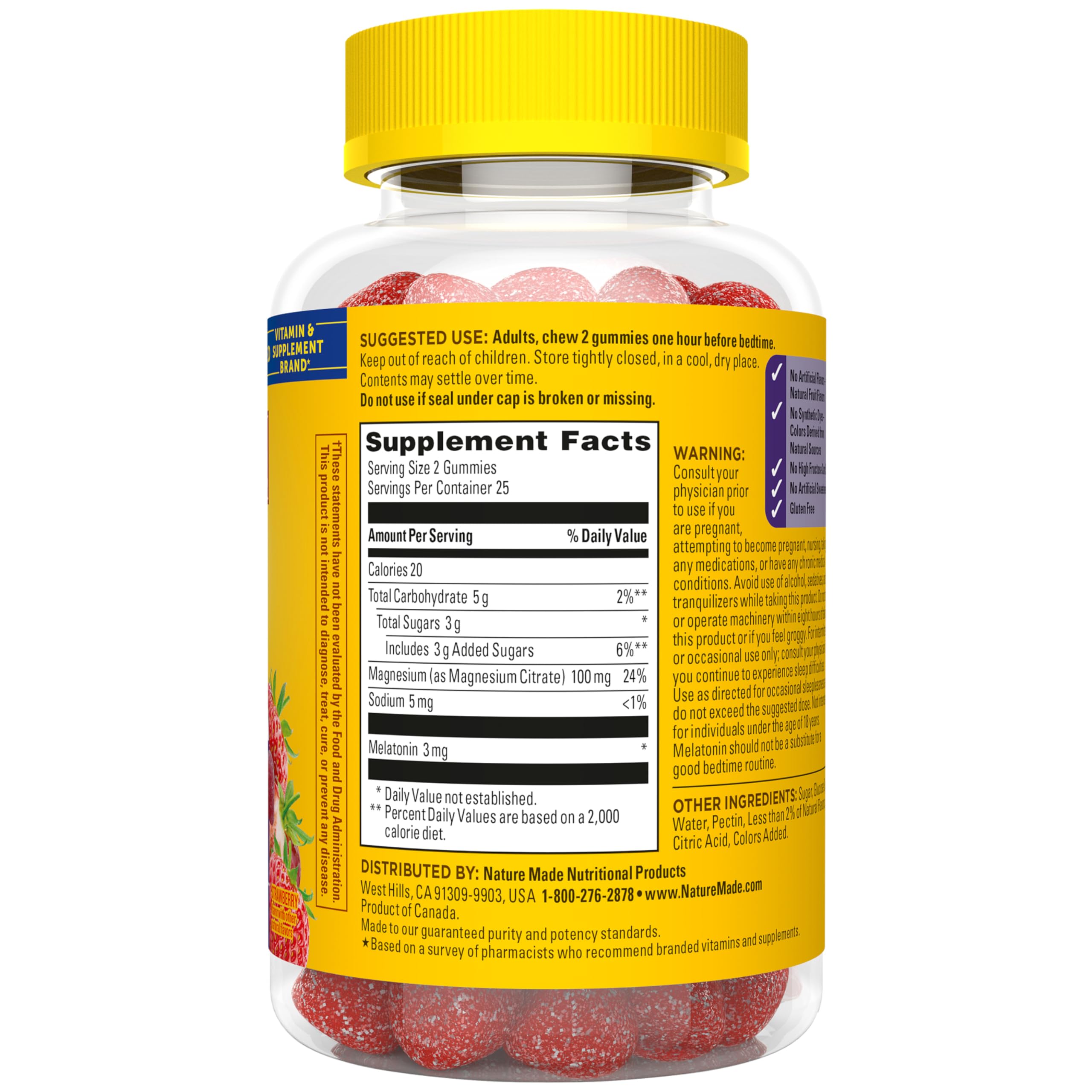 Nature Made Melatonin + Magnesium Gummies, Melatonin 3mg, 50 Gummies | Non-Habit Forming Sleep Aid, Sleep and Relax Support with Magnesium Citrate, Strawberry Flavor, 25 Day Supply