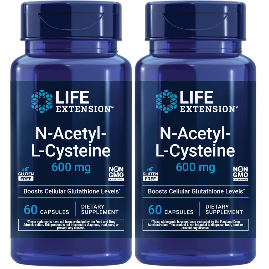 Life Extension N-Acetyl-L-Cysteine (NAC), Immune, Respiratory, Liver Health, NAC 600 mg, Potent antioxidant Support, Free-radicals, Easy to Absorb, 60 Capsules
