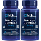 Life Extension N-Acetyl-L-Cysteine (NAC), Immune, Respiratory, Liver Health, NAC 600 mg, Potent antioxidant Support, Free-radicals, Easy to Absorb, 60 Capsules