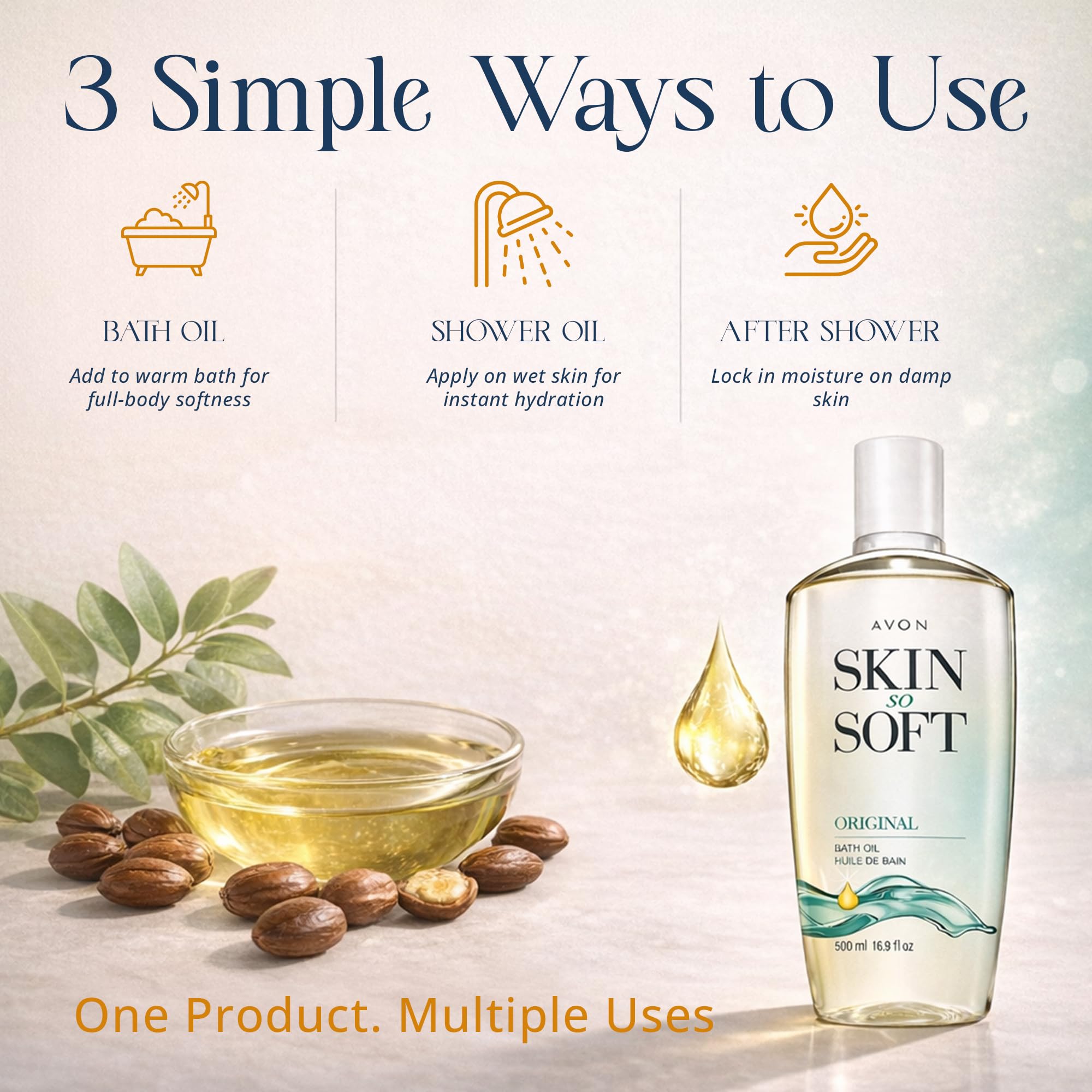 Avon Skin So Soft Original Bath Oil - 16.9 oz - Moisturizing Body Oil | Moisturizing Body Oil with Jojoba Oil, Dry Skin, Hydrating Shower Oil Perfect as an After-Shower Skin Softener for All Adults
