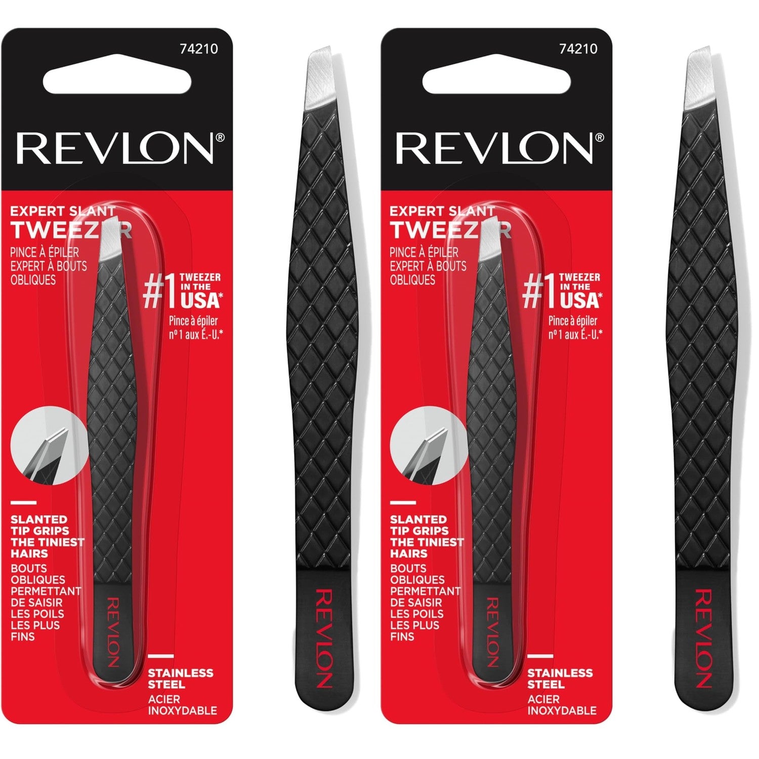 Revlon Expert Slant Tip Tweezer, Black, 1 Count | High precision stainless steel slant tweezer for easy, accurate hair removal.