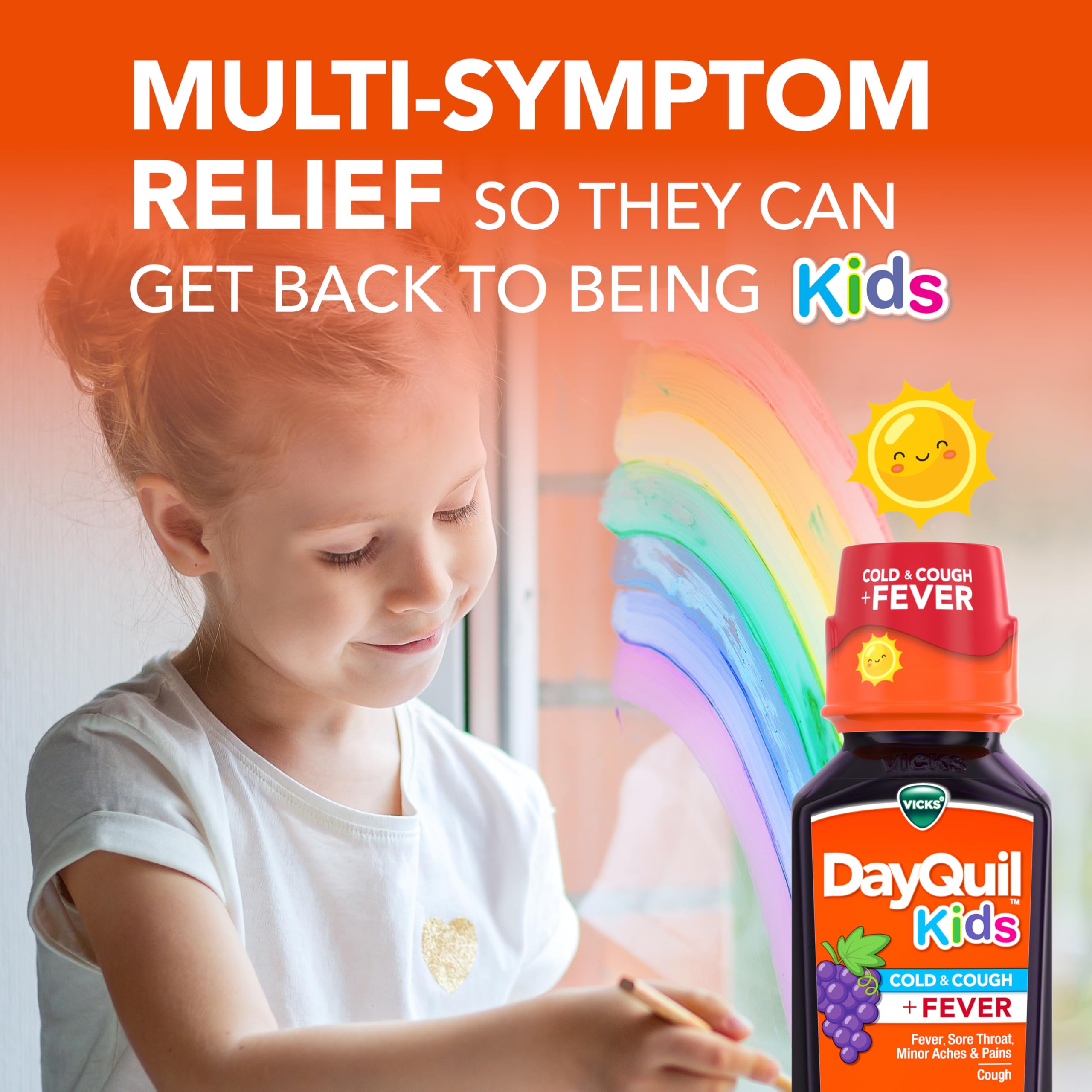 Buy now VICKS DayQuil and NyQuil Kids Grape Cold & Cough + Fever Multi-Symptom Relief Liquid Co-Pack, Specially Formulated for Kids Ages 6+, 2x8 OZ at indiglob india