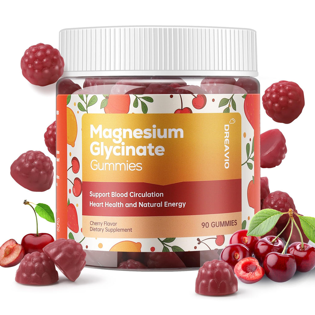 DREAVIO 600mg Magnesium Glycinate Gummies, Sugar Free, 90 Count | Provides 100mg Elemental Magnesium from Magnesium Glycinate & Citrate, with Zinc & Ashwagandha, Cherry Flavor Vegan Gummies