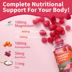 600mg Magnesium Glycinate Gummies, 120 Count | Magnesium Glycinate & Citrate Blend with Ashwagandha & Zinc, Sugar Free Vegan Cherry Gummies, 60-Day Supply