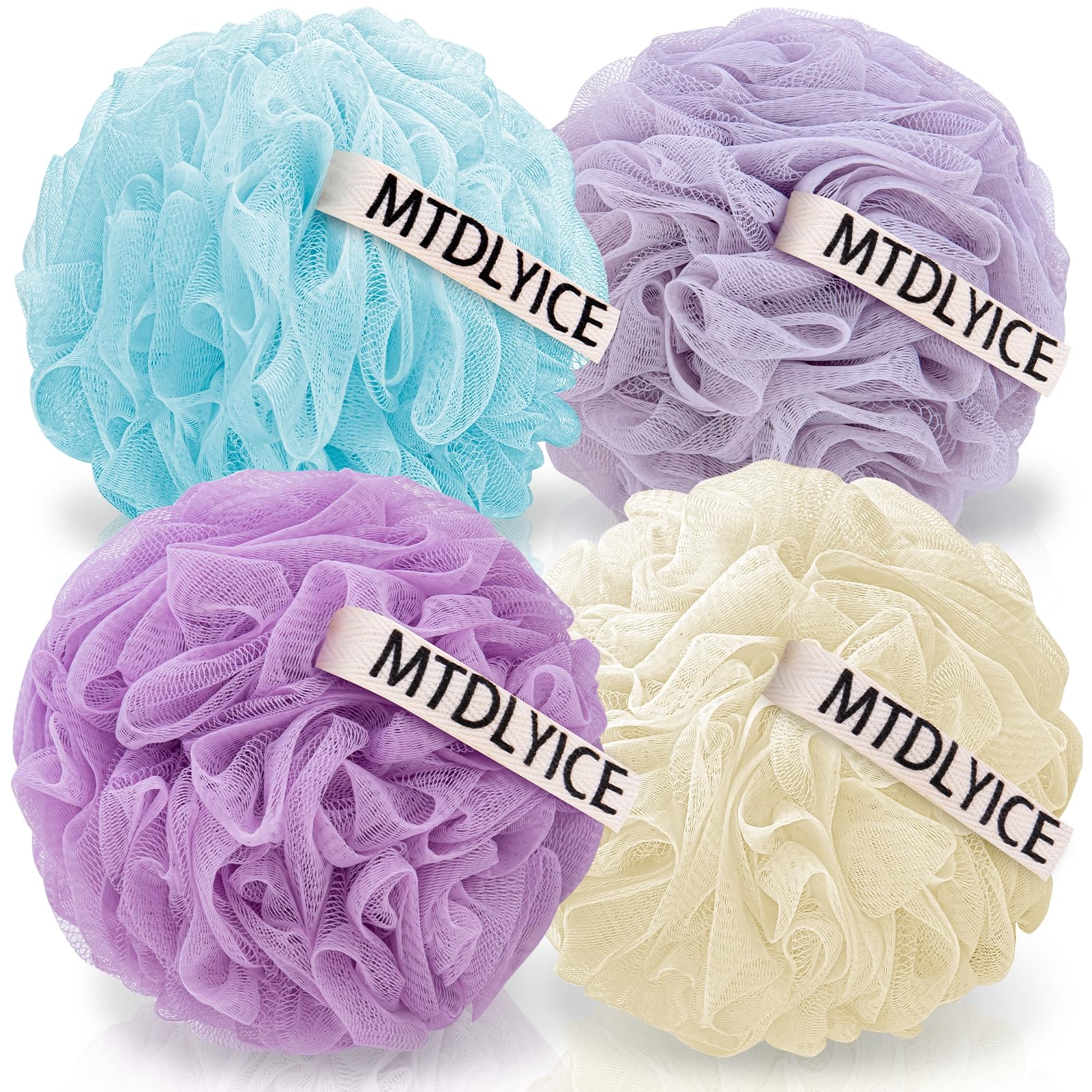 MTDLYICE Loofah Sponge, XXL Large Loofah 100g 4 Pack, Bath Sponge Soft Mesh Shower Loofah for Men, Body Scrub, Shower Pouf Bath Accessories, for Body Wash, Soap (Blue Gray)
