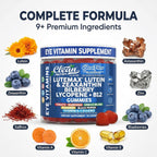 Clean Nutra Lutein and Zeaxanthin Eye Vitamins Gummies + Bilberry for Eyes Vision Support Ginkgo Biloba Marigold, Vitamin B12 Flaxseed Black Pepper CoQ10 Vitamin A l 60 Count B OcuFlow