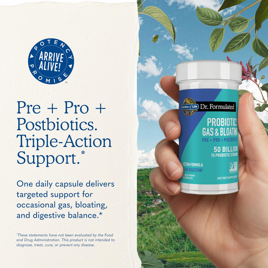 Garden of Life Dr Formulated Once Daily 3-in-1 Complete Prebiotics, Postbiotics & Probiotics for Women and Men - PRE + PRO + POSTBIOTIC Supplement for Gas & Bloating - 50 Billion CFU, 30 Day Supply