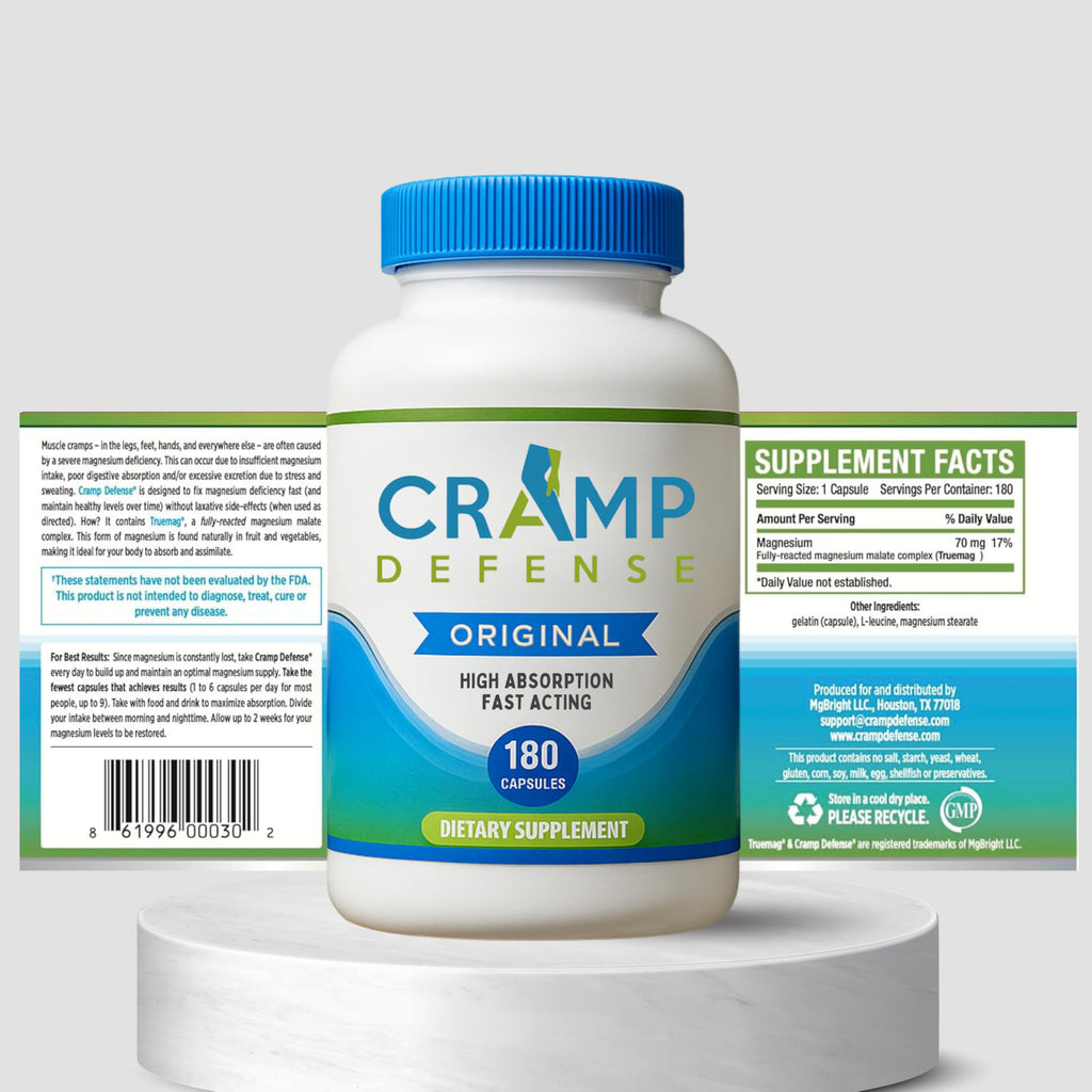Cramp Defense® Leg Cramps Pills, Organic Magnesium Supplement for Muscles. | High-Absorbing, Non-Laxative, Relief for All Muscle Cramps, Day and Night. 3-6 Month Supply, Made in USA.